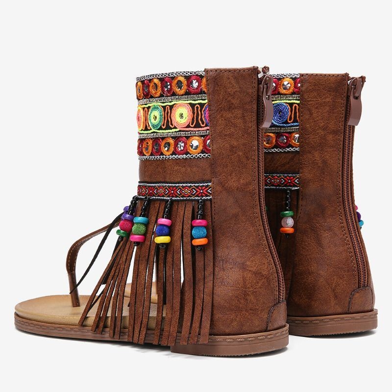 Kobiety Haft Klip Toe Powrót Zipper Płaskie Klapki Sandały