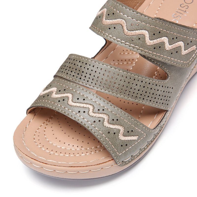 Kobiety Haft Haft Loop Regulowany Pasek Open Toe Casual Sandały Na Koturnie