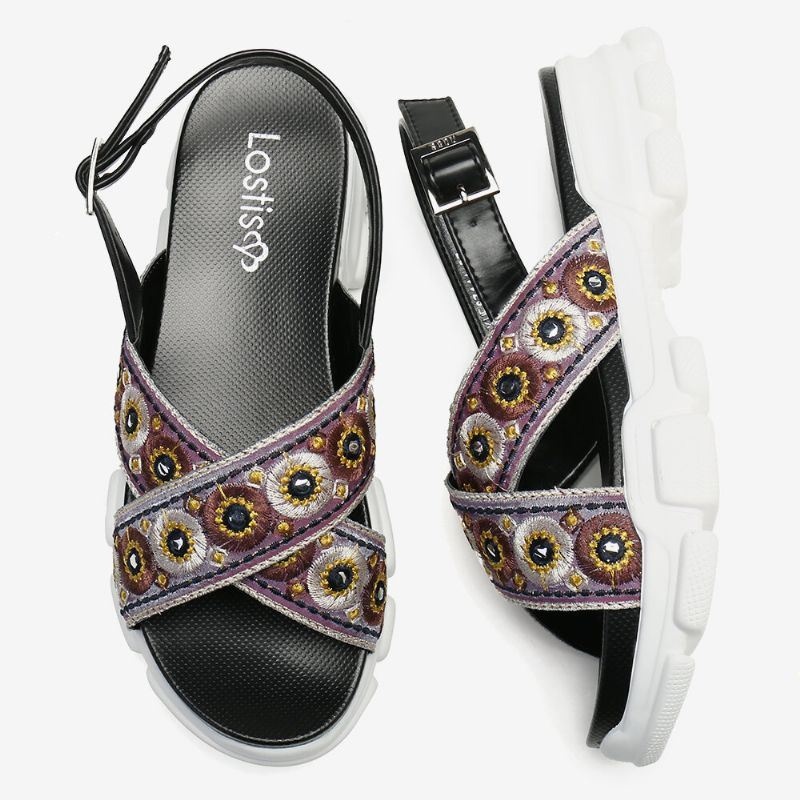 Kobiety Haftowany Pasek Krzyżowy Casual Slingback Sportowe Sandały