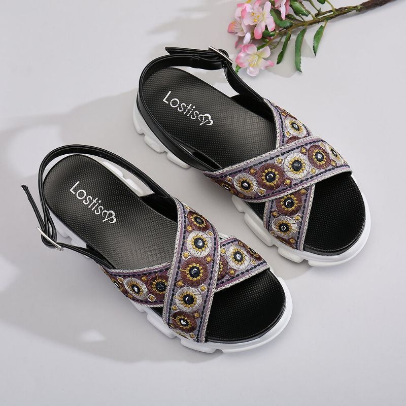 Kobiety Haftowany Pasek Krzyżowy Casual Slingback Sportowe Sandały