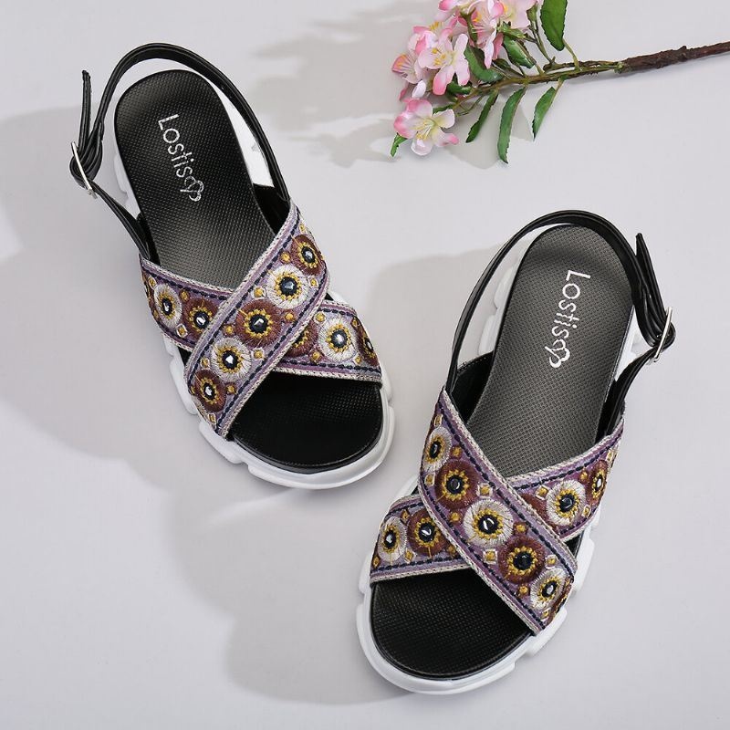 Kobiety Haftowany Pasek Krzyżowy Casual Slingback Sportowe Sandały