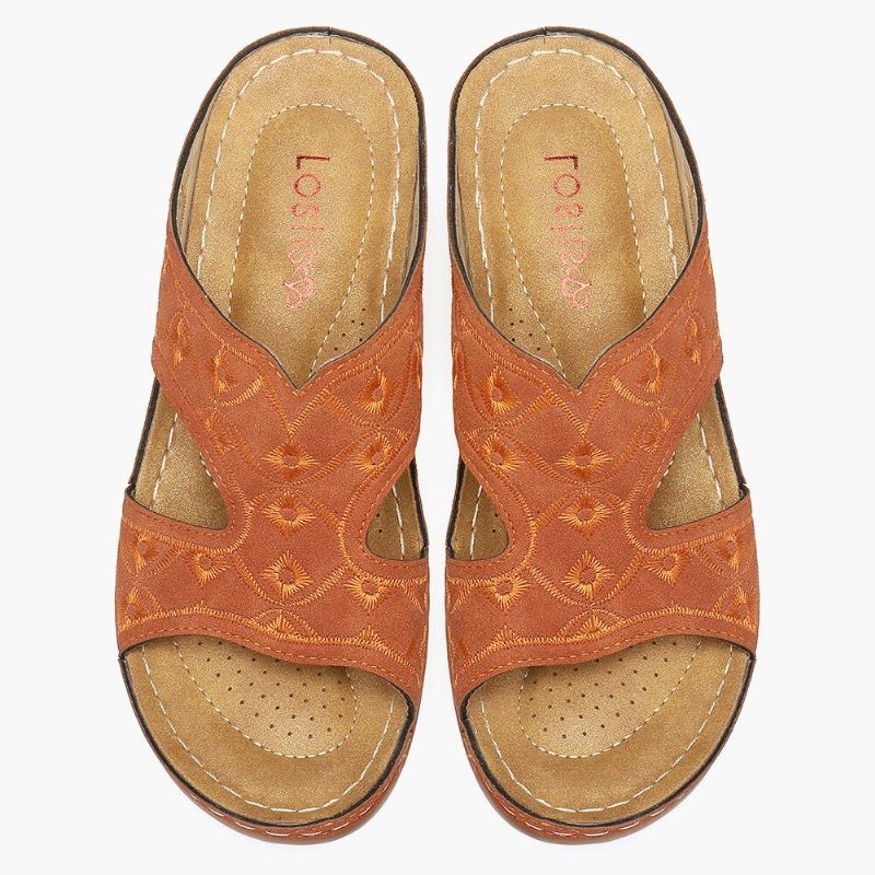 Kobiety Hafty Z Odkrytymi Palcami Wygodne Casual Slip On Letnie Sandały Na Koturnie