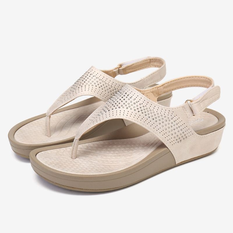 Kobiety Miękka Podeszwa Klip Toe Rhinestone Hook Loop Casual Summer Beach Sandały Klinowe