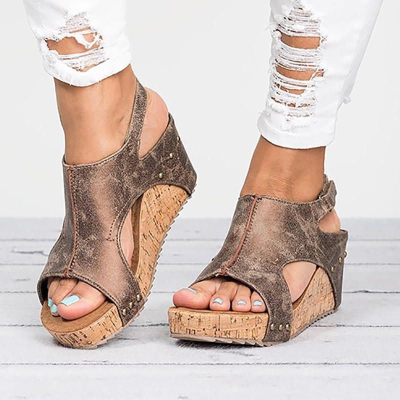 Kobiety Nit Open Toe Slingback Hook Loop Casual Letnie Sandały Na Koturnie