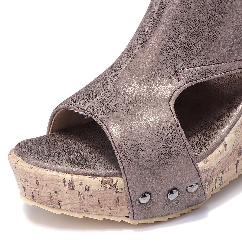Kobiety Nit Open Toe Slingback Hook Loop Casual Letnie Sandały Na Koturnie