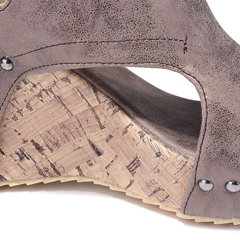 Kobiety Nit Open Toe Slingback Hook Loop Casual Letnie Sandały Na Koturnie