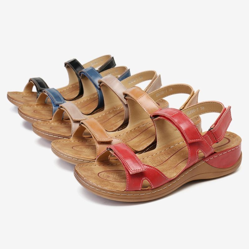Kobiety Regulowana Pętla Z Haczykiem Miękka Podeszwa Duży Rozmiar Open Toe Casual Codzienne Letnie Sandały Na Koturnie Na Plaży