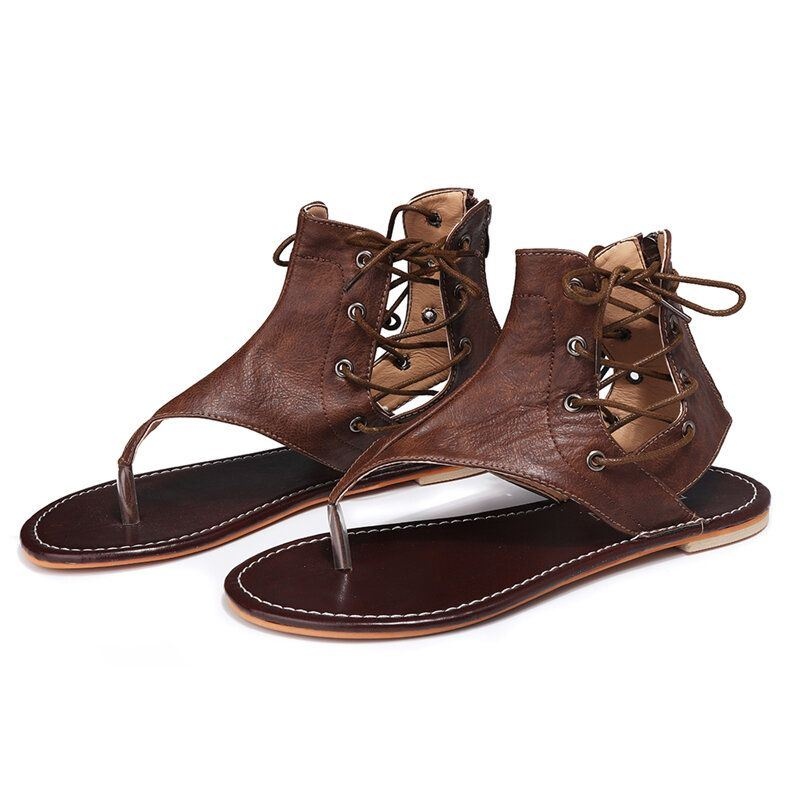 Kobiety Roman Retro Plus Size Klip Toe Strappy Slingback Letnie Płaskie Sandały