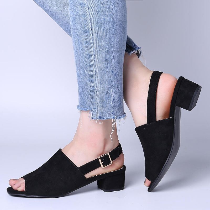 Kobiety Solid Color Suede Peep Toe Slingback Masywny Obcas Casual Codzienne Sandały Na Obcasie