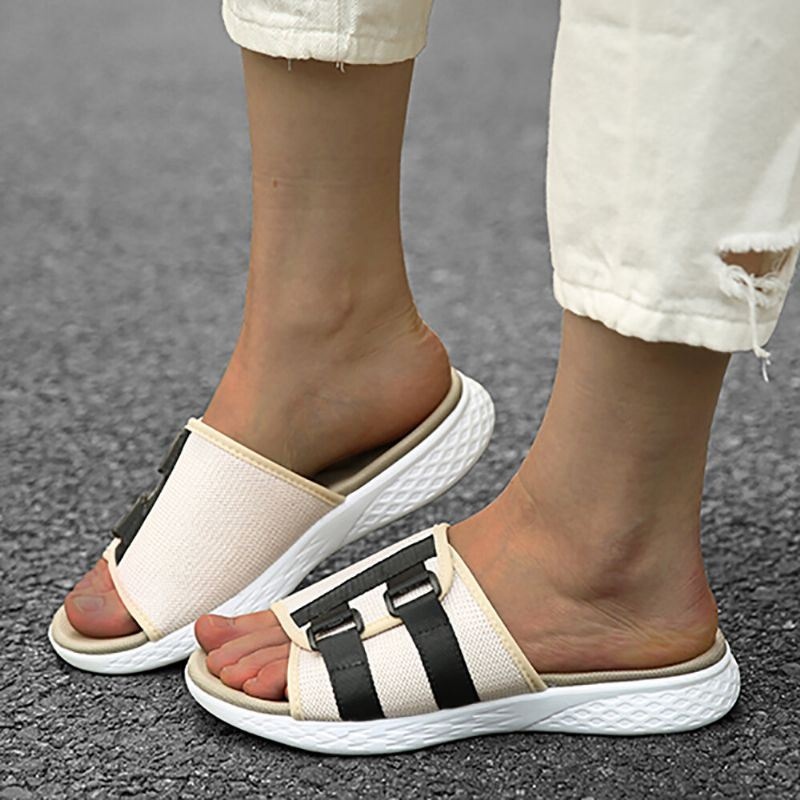 Kobiety Z Odkrytymi Palcami Slip On Casual Letnie Codzienne Płaskie Sandały