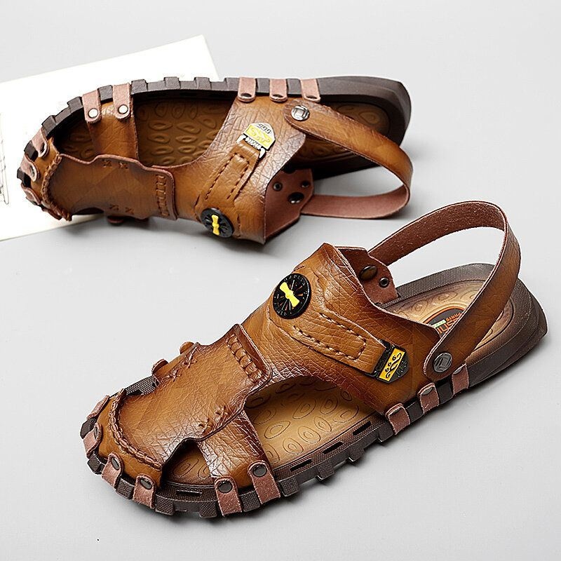 Mężczyźni Casual Soft Micro Fibre Metal Decoration Slip On Outdoor Sandały