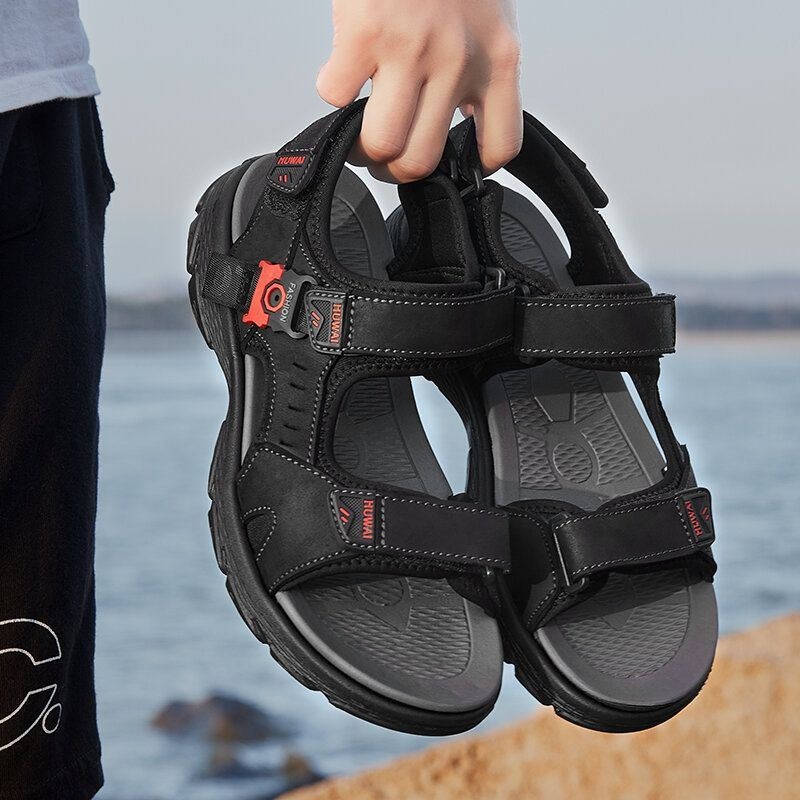 Mężczyźni Skóra Bydlęca Oddychające Antypoślizgowe Otwarte Sandały Plażowe Casual Outdoor