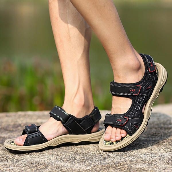 Mężczyźni Wygodne Outdoor Hook Loop Skórzane Sandały Plażowe