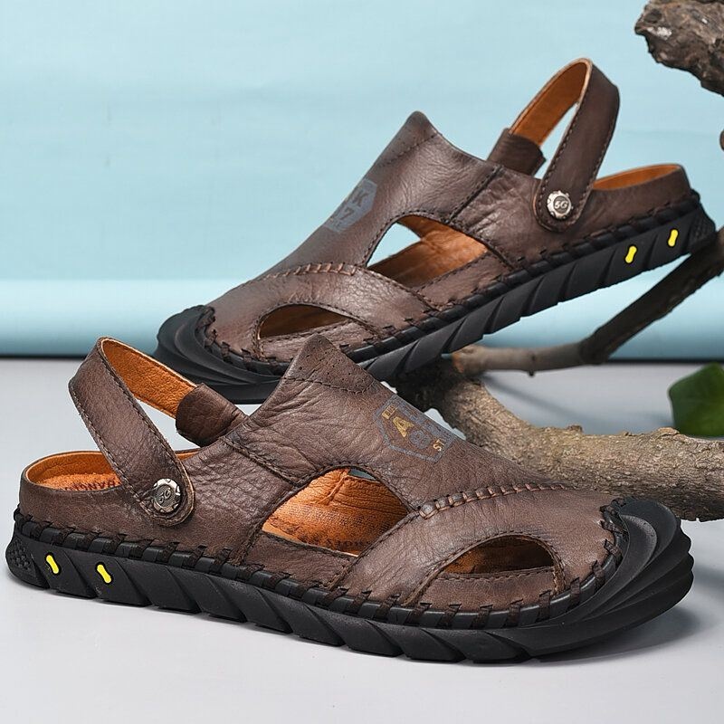 Męskie Antykolizyjne Toe Skóra Bydlęca Ręczne Szwy Outdoor Wodne Sandały