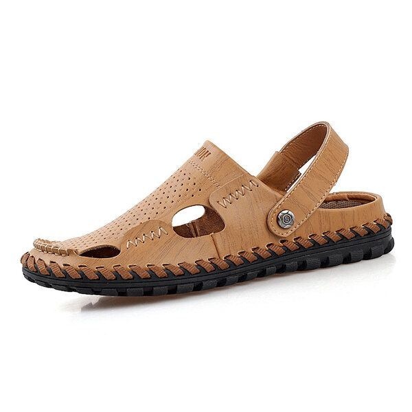 Męskie Letnie Skórzane Sandały Na Co Dzień Okrągły Toe Odkryty Płaskie Moda Miękkie Pantofel Plażowy