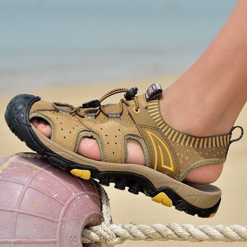 Męskie Sandały Na Świeżym Powietrzu Z Miękką Podeszwą Hollow Out Beach Close Toes