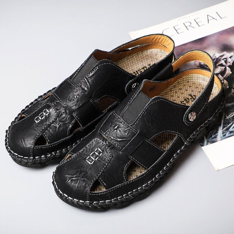 Męskie Szwy Ręczne Skóra Bydlęca Antypoślizgowe Outdoor Casual Sandały