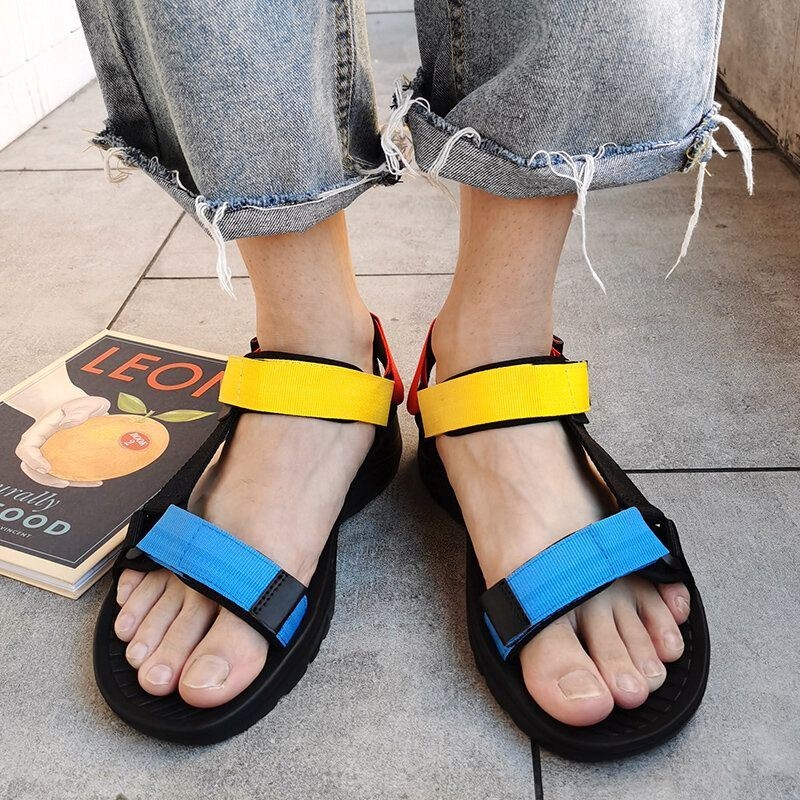 Męskie Wygodne Sandały Plażowe Colorblock Sport Hook Loop