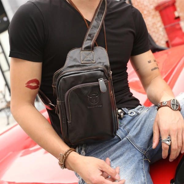 Bullcaptain® Męska Torba Na Ramię Z Prawdziwej Skóry Business Casual Outdoor Torba Crossbody Na Klatkę Piersiową Na Ipada Mini