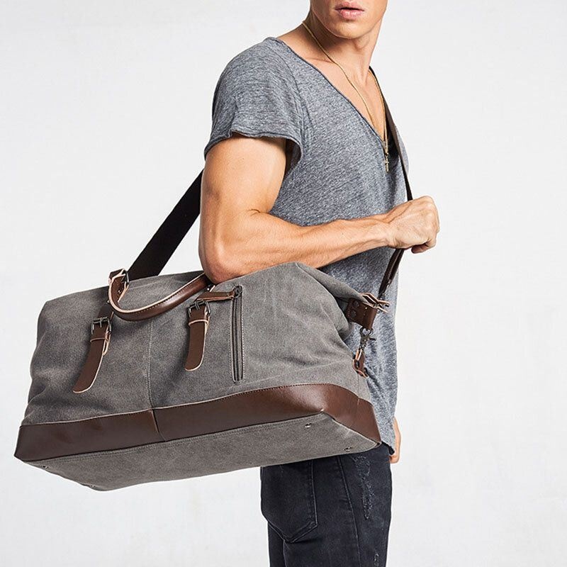 Mężczyźni Płótno Pu Skóra Duża Pojemność Wielo-kieszeniowa Torebka Torba Na Ramię Torba Podróżna Torba Duffle Torba Crossbody