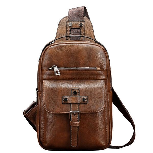 Mężczyźni Pu Leather Business Casual Torba Na Klatkę Piersiową Crossbody Torba Na Ramię Do Wypoczynku