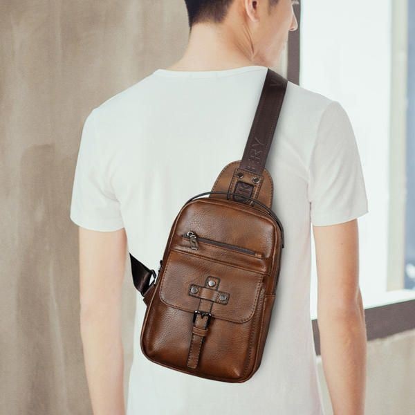 Mężczyźni Pu Leather Business Casual Torba Na Klatkę Piersiową Crossbody Torba Na Ramię Do Wypoczynku