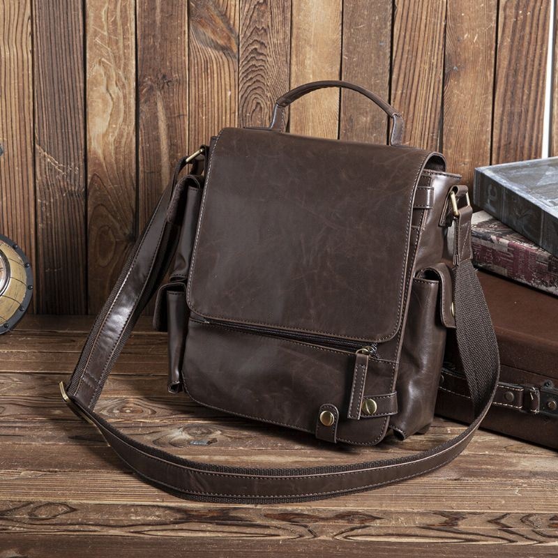 Mężczyźni Pu Leather Vintage Business Wielofunkcyjne Gniazda Na Wiele Kart Multi-kieszenie Torba Na Ramię Crossbody