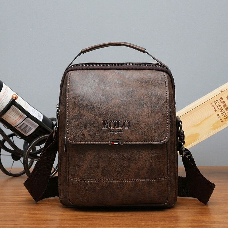 Mężczyźni Pu Leather Vintage Texture Duża Pojemność Zipper Decor Crossbody Bag Torba Na Ramię Torebka