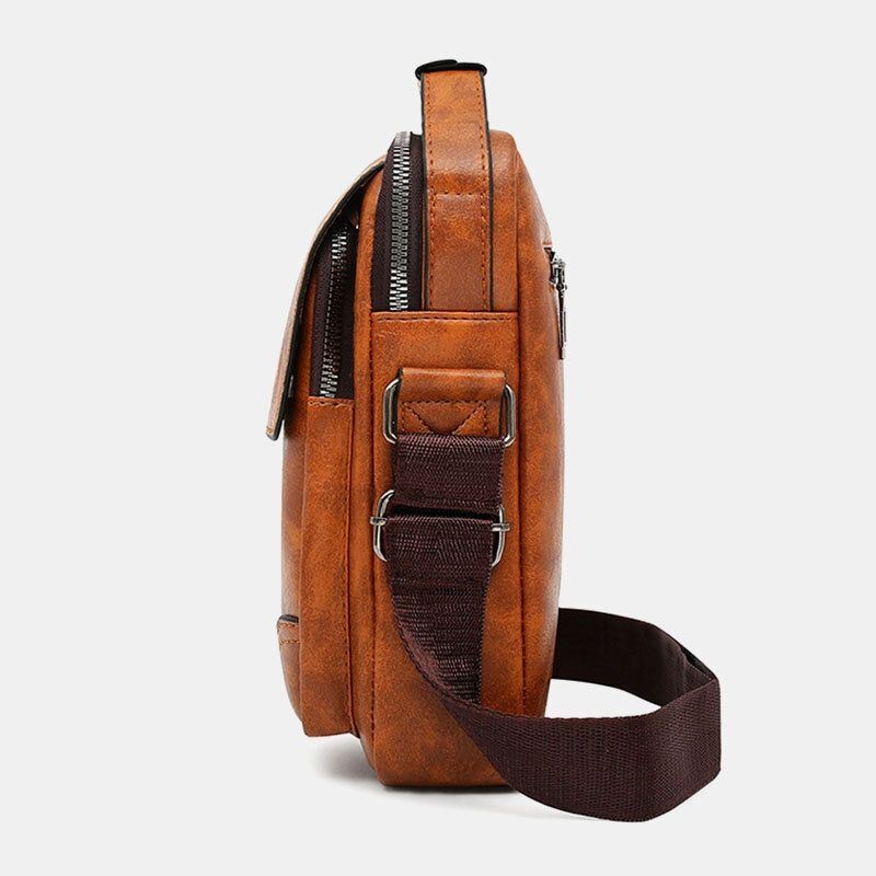 Mężczyźni Pu Skóra Multi-pocket Anti-theft Retro Crossbody Torby Torba Na Ramię Torebka Torba Teczka