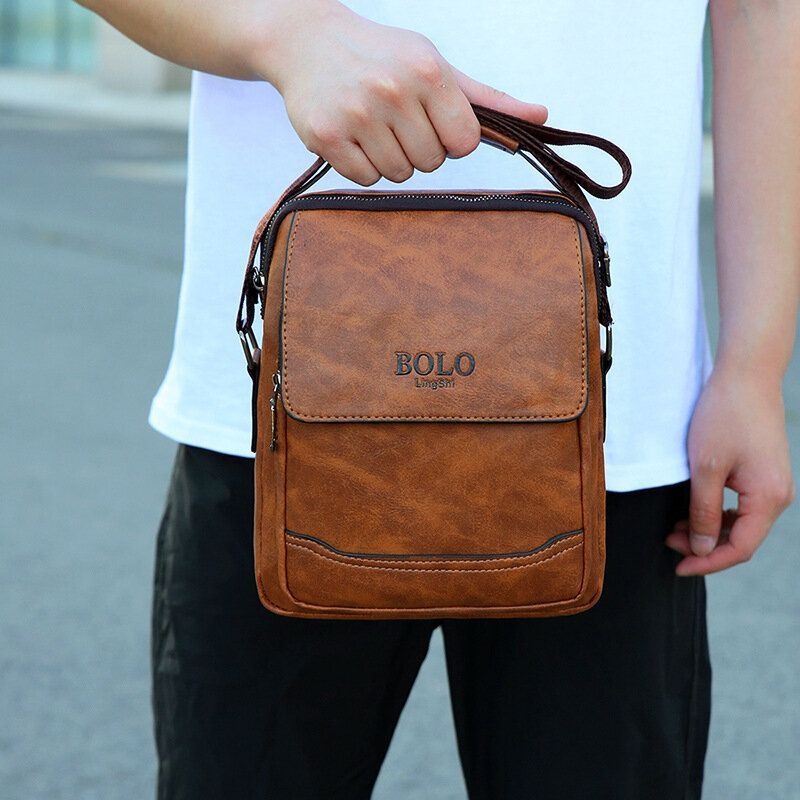 Mężczyźni Pu Skóra Multi-pocket Anti-theft Retro Crossbody Torby Torba Na Ramię Torebka Torba Teczka