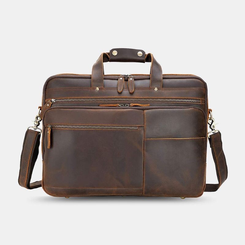 Mężczyźni Pu Skóra Wielofunkcyjna Duża Pojemność Vintage 14 Cal Torba Na Laptopa Wielowarstwowa Teczka Torebka Torba Crossbody