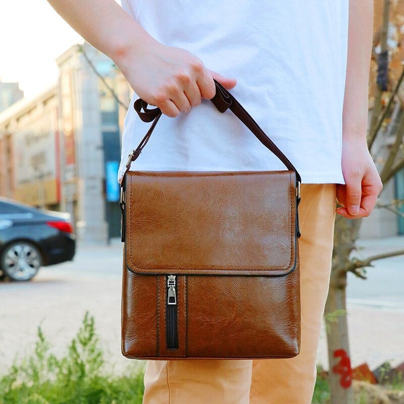 Mężczyźni Pu Skórzana Antykradzieżowa Torba Na Ramię O Dużej Pojemności Retro 6.3-calowa Torba Na Telefon Crossbody Torby