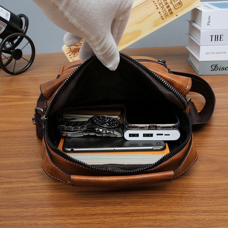 Mężczyźni Pu Skórzana Torba Z Wieloma Kieszeniami Torba Antykradzieżowa Torby Crossbody Torba Na Ramię Torebka Teczka