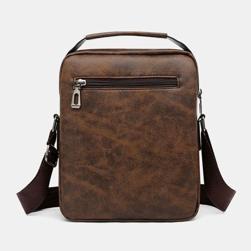 Mężczyźni Tekstury Zamek Decor Crossbody Torba Pu Skóra Vintage Multi-kieszeni Torba Na Ramię Torebka