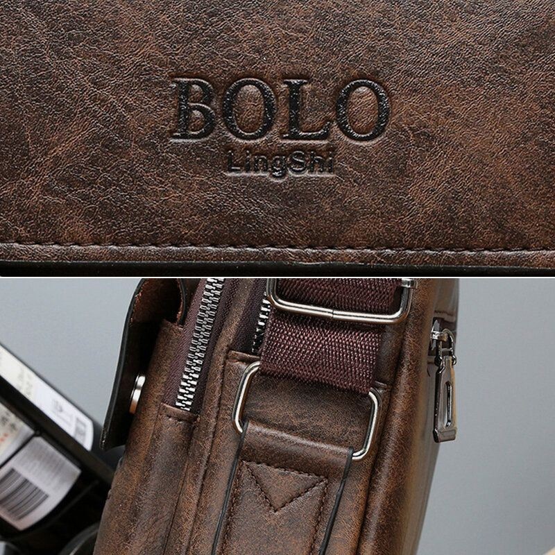 Mężczyźni Tekstury Zamek Decor Crossbody Torba Pu Skóra Vintage Multi-kieszeni Torba Na Ramię Torebka