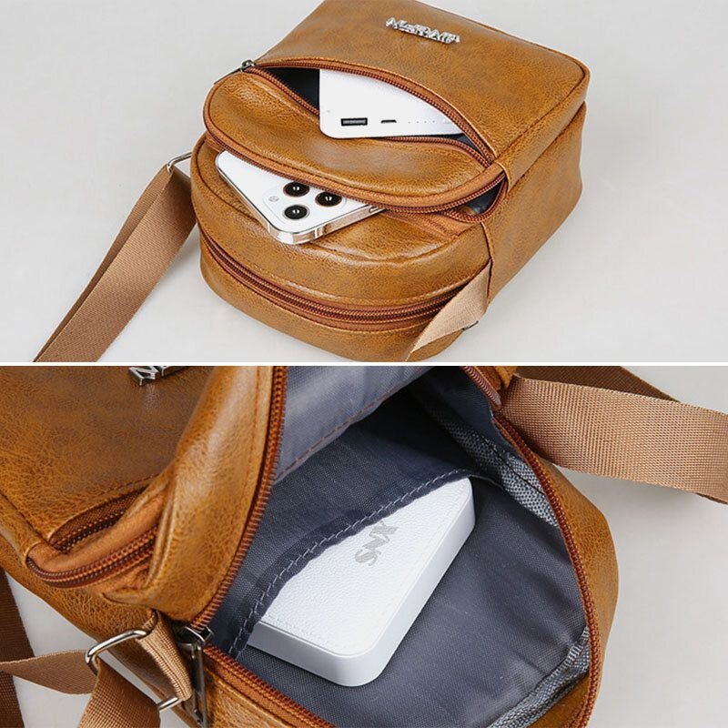 Męska Dwuwarstwowa Dwuwarstwowa Torba Ze Sztucznej Skóry Odporna Na Zużycie Torba Typu Crossbody