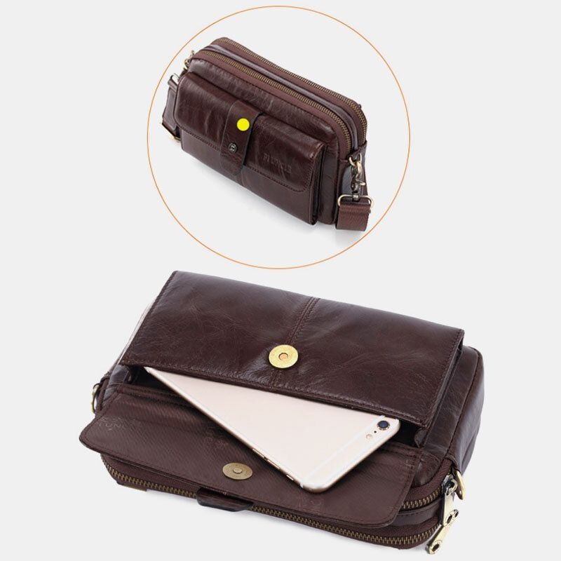 Męska Skórzana Wielofunkcyjna Torba Na Ramię W Stylu Retro W Talii Torba Crossbody