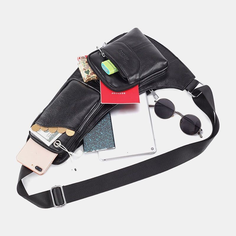 Męska Solidna Skórzana Wtyczka Słuchawek Crossbody Bag Torba Na Klatkę Piersiową Sling Bag