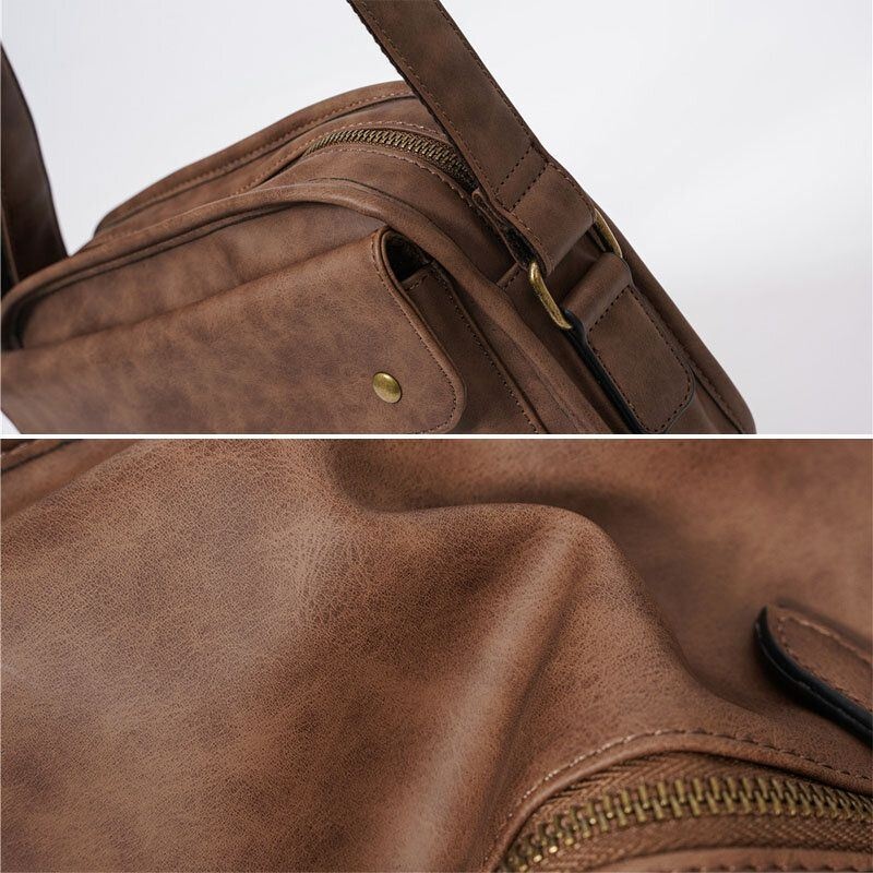 Męska Torba Crossbody W Stylu Vintage Ze Sztucznej Skóry O Dużej Pojemności W Jednolitym Kolorze