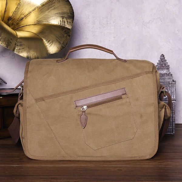 Męska Torba W Stylu Retro Odporna Na Wstrząsy Torba Na Ramię Z 15.6-calową Kieszenią Na Laptopa