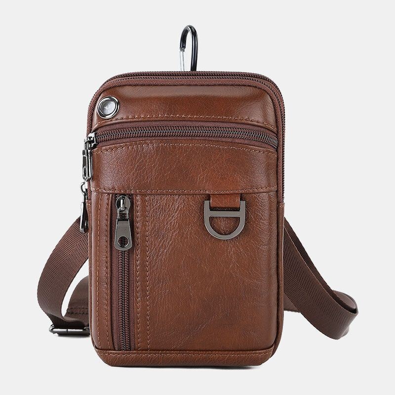 Męska Torba W Stylu Vintage Z Prawdziwej Skóry W Jednolitym Kolorze Sportowa Torba Crossbody Na Telefon