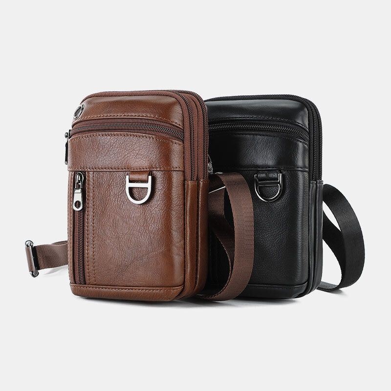 Męska Torba W Stylu Vintage Z Prawdziwej Skóry W Jednolitym Kolorze Sportowa Torba Crossbody Na Telefon