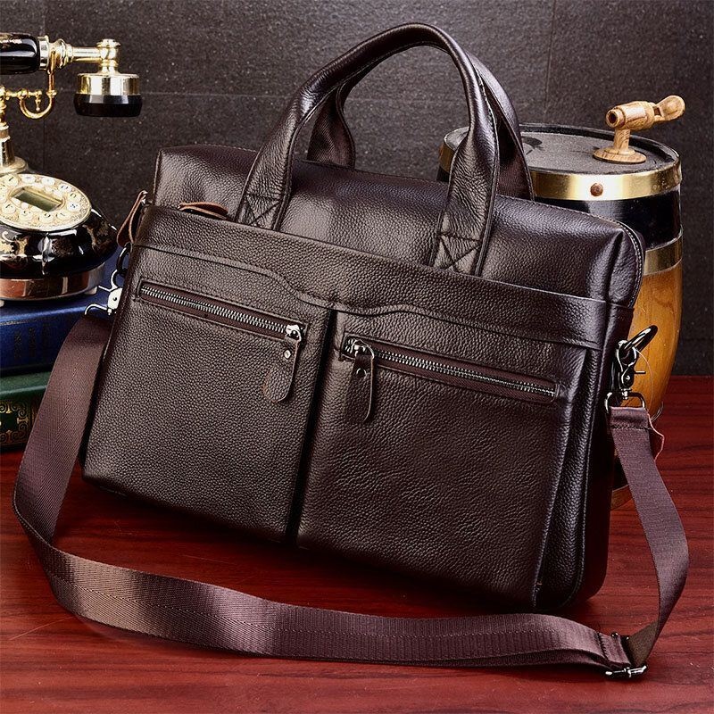Męska Torba Z Prawdziwej Skóry Business Multi-carry 14-calowa Torba Na Laptopa Aktówka Torba Crossbody Torba Na Ramię
