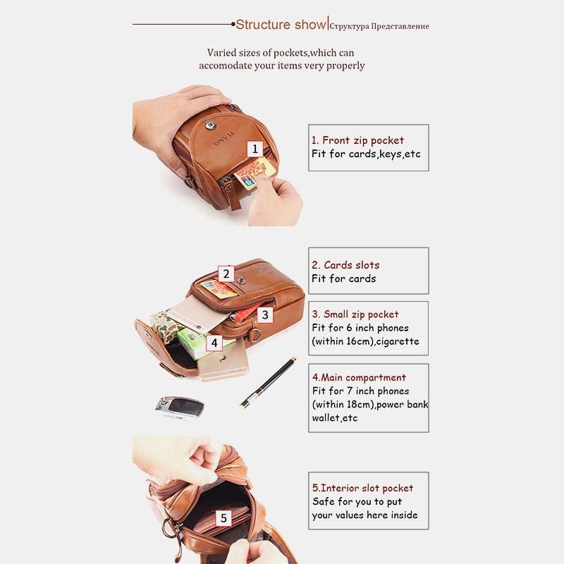 Męska Torba Z Prawdziwej Skóry Crossbody Torba Na Ramię Torba Na Telefon Torba Na Pasek Na Pasek Na Zewnątrz