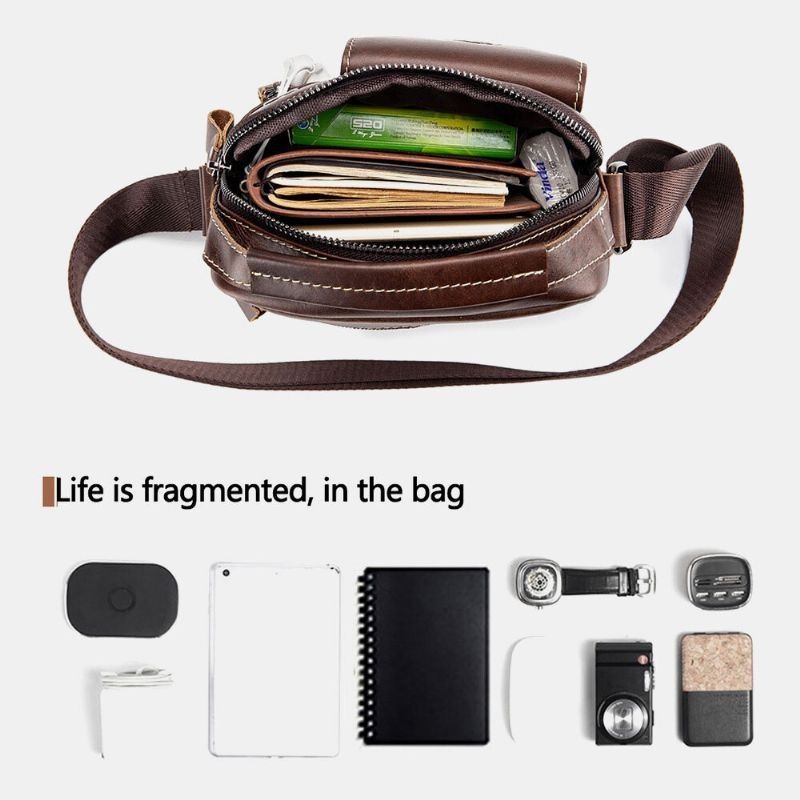 Męska Torba Z Prawdziwej Skóry Odporna Na Zużycie Otwór Na Słuchawki Z Wieloma Kieszeniami Torba Na Ramię W Stylu Vintage Crossbody
