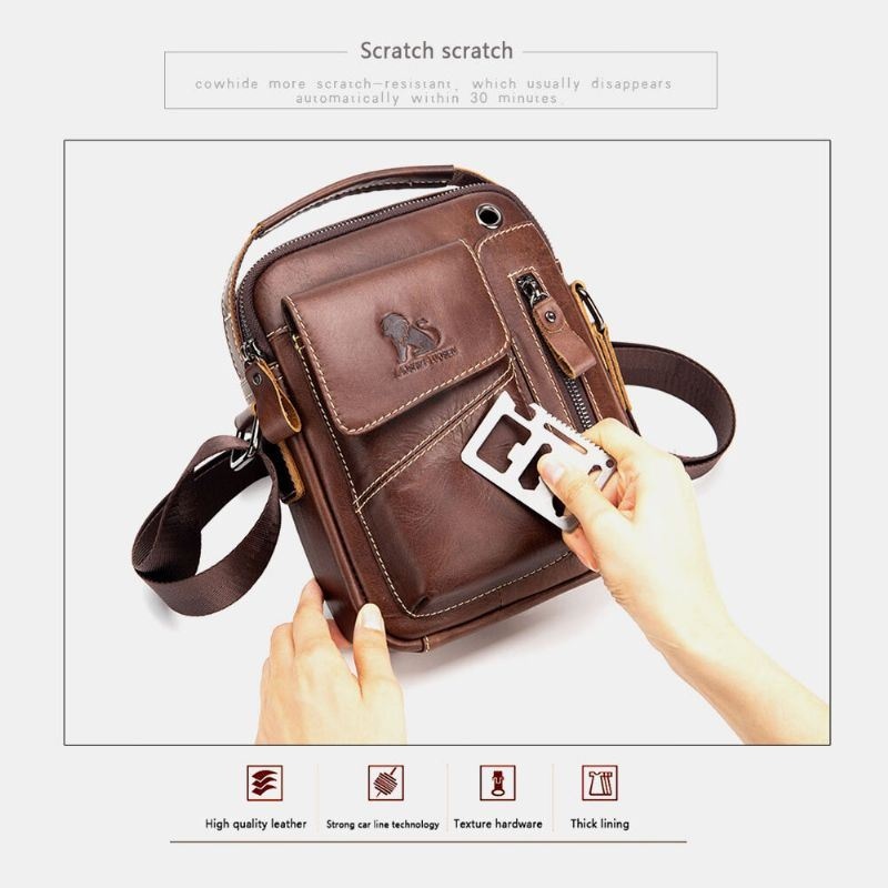 Męska Torba Z Prawdziwej Skóry Odporna Na Zużycie Otwór Na Słuchawki Z Wieloma Kieszeniami Torba Na Ramię W Stylu Vintage Crossbody
