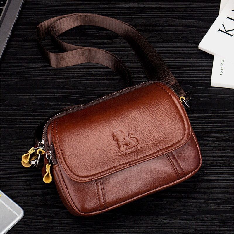 Męska Torba Z Prawdziwej Skóry Retro 7.5 Cala Torba Na Telefon Cross Body Torba Na Pasek Z Szlufką Na Pasek