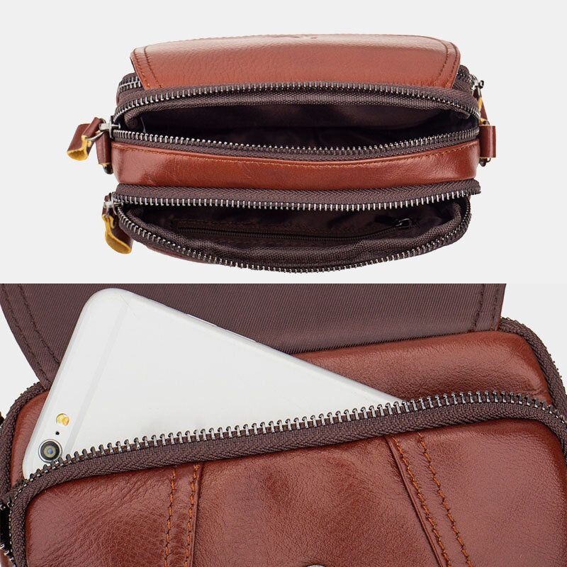 Męska Torba Z Prawdziwej Skóry Retro 7.5 Cala Torba Na Telefon Cross Body Torba Na Pasek Z Szlufką Na Pasek