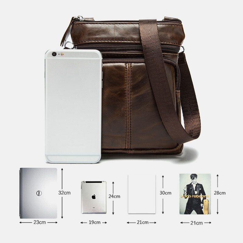 Męska Torba Z Prawdziwej Skóry W Stylu Retro Business Solid Color Skórzana Torba Na Ramię Crossbody Bag