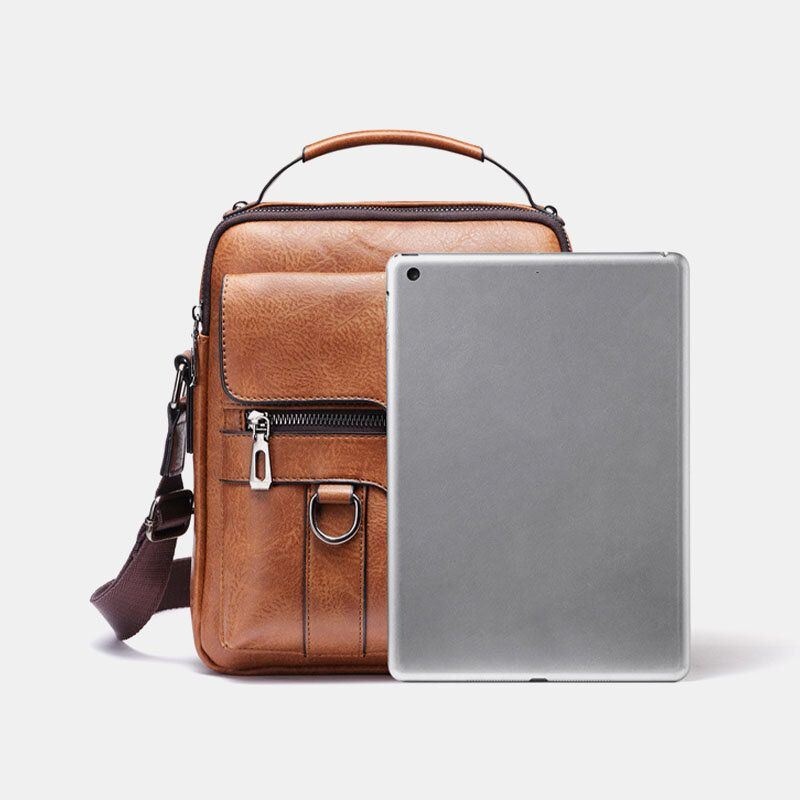 Męska Torba Ze Skóry Pu Retro Business O Dużej Pojemności Z Wieloma Kieszeniami W Jednolitym Kolorze Torba Na Ramię